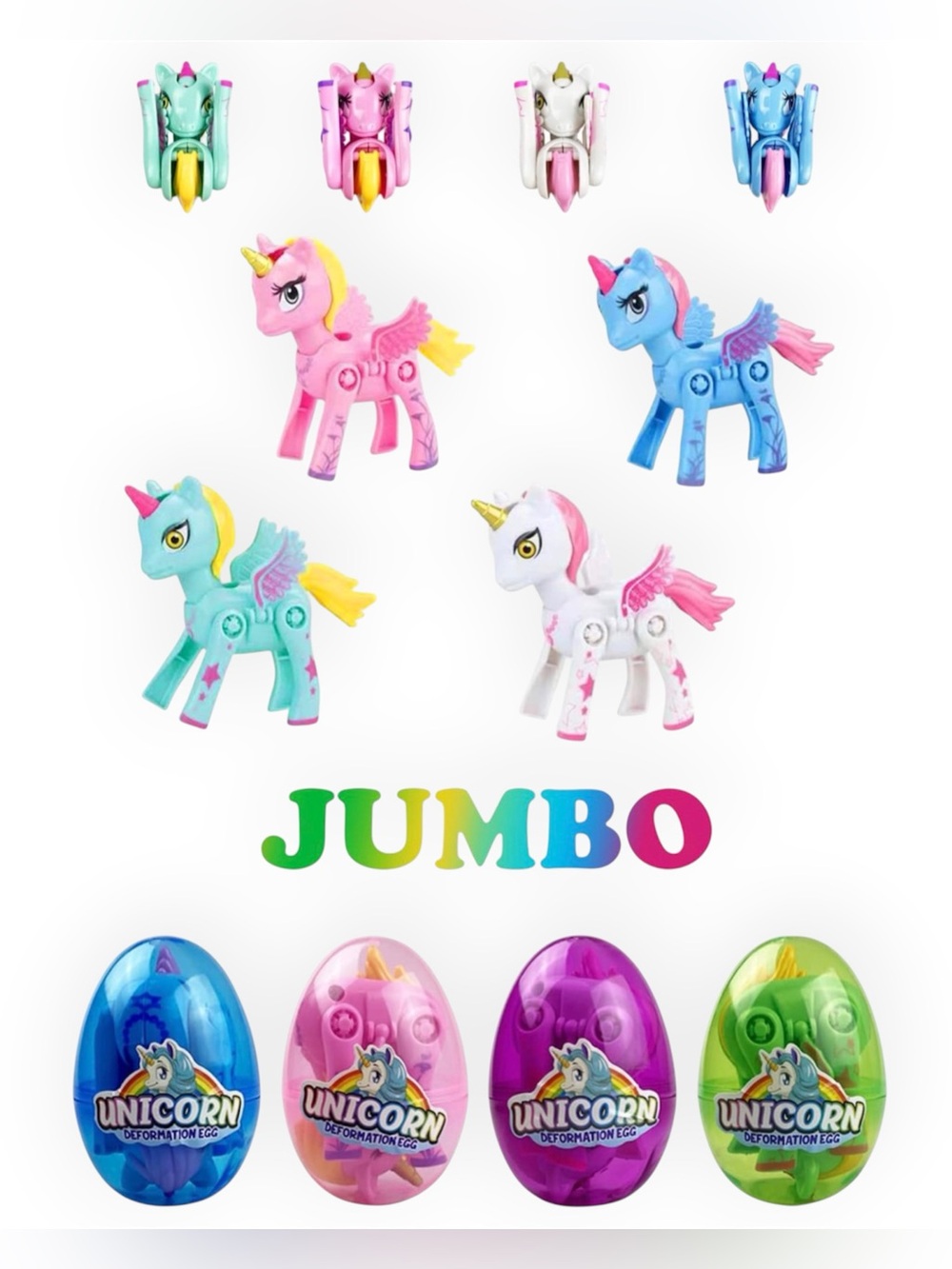 New 4pc Jumbo Unicorn Deformation Easter Eggs with Unicorn Inside
